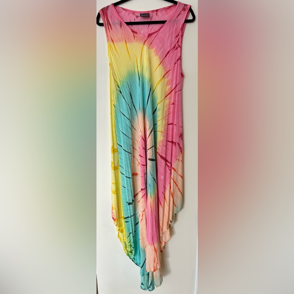 Pastel tie dye sleeveless summer dress